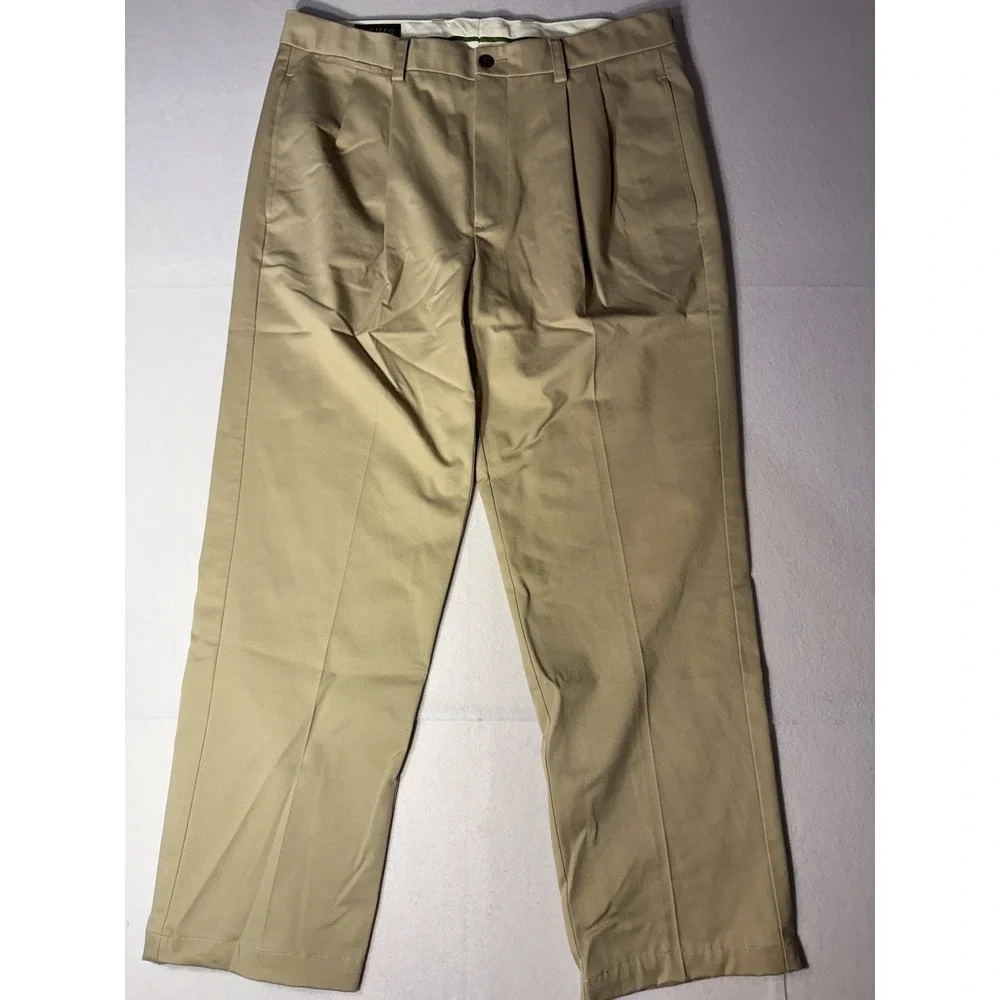 Orvis Men's Beige Twill Chino Pants 35x29 Classic Fit Stretch Pleated Front
